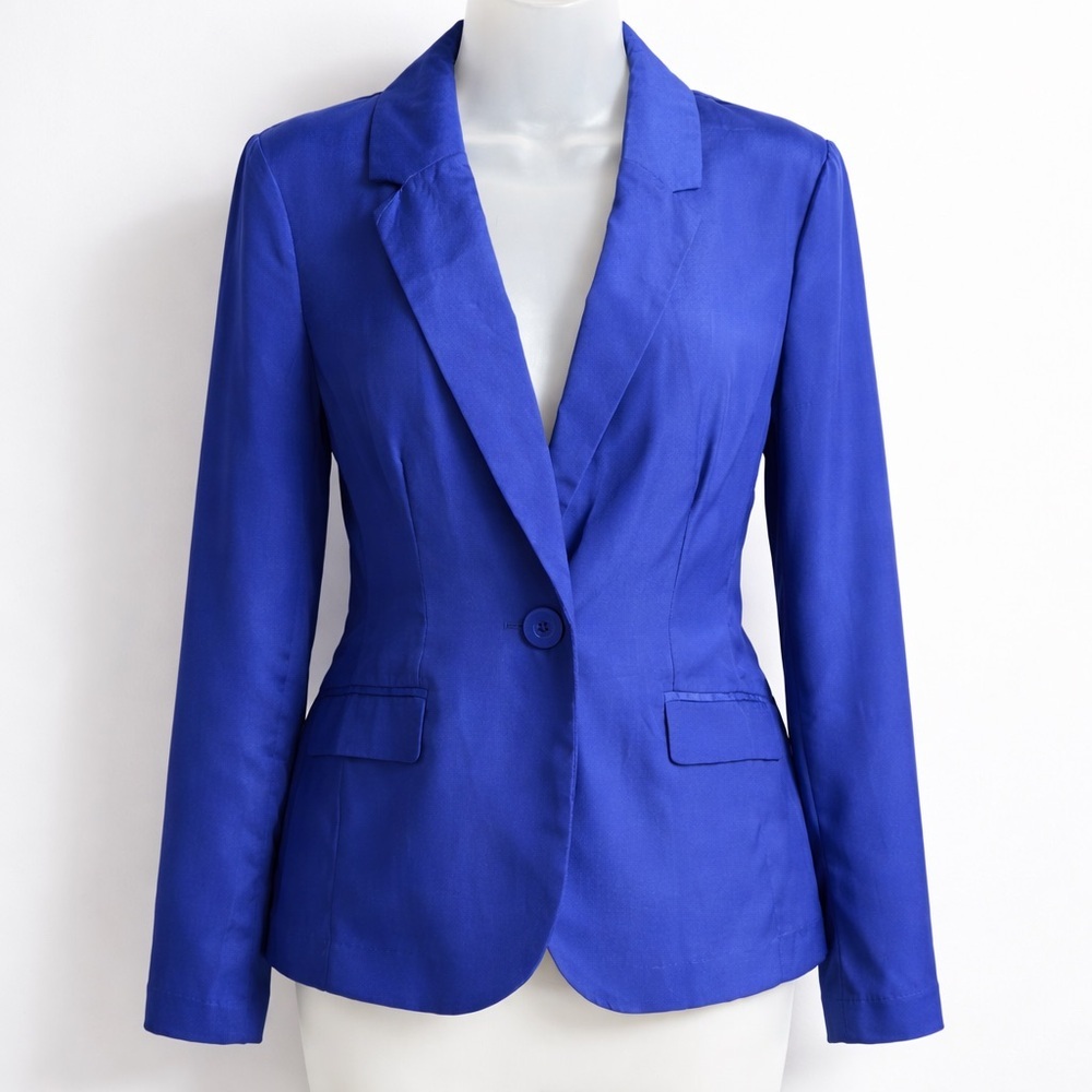 Dana Buchman Royal Blue Satin Blazer Size 8 Single Button Career Jacket